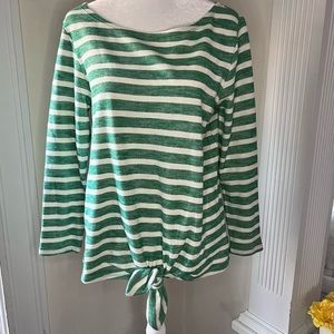 Old Navy tie front green striped cotton sweater